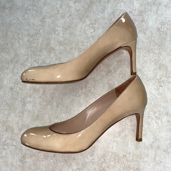 Stuart Weitzman Beige Patent Leather Sole Moody Round Toe Pumps Size 6M - Picture 9 of 12
